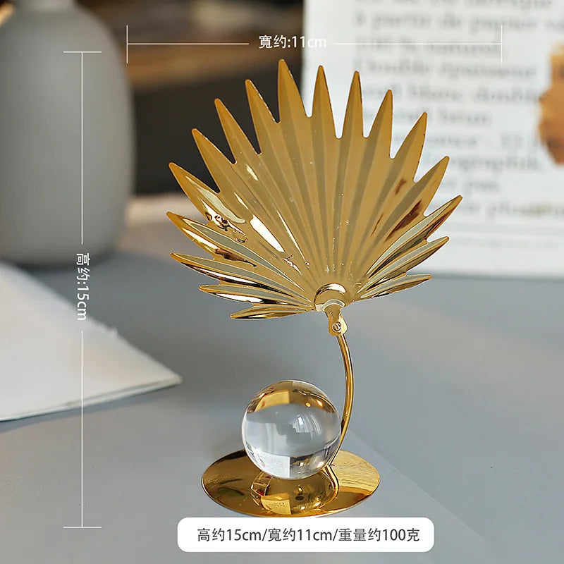Gold Ginkgo Leaf Iron Crafts Ornaments Light Luxury Crystal Ball Decoration Living Room Wine Cabinet TV Cabinet Art Decoration Peaceful Pleasures Health and Wellness 05