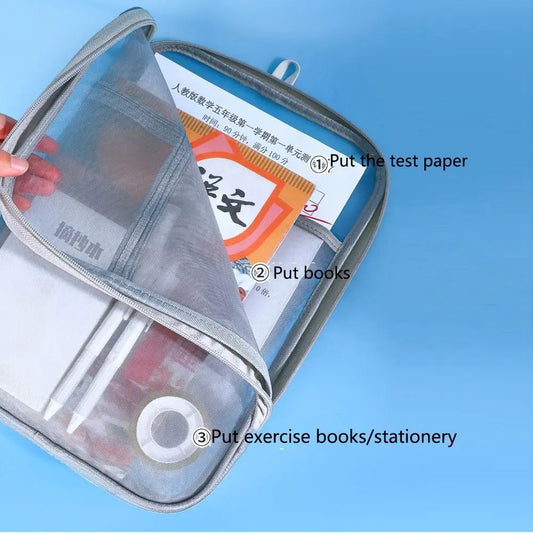 Portable Mesh Zipper Pouch Bag Thickened Waterproof Transparent File Holder Large Capacity Breathable Document Organizer Peaceful Pleasures Health and Wellness