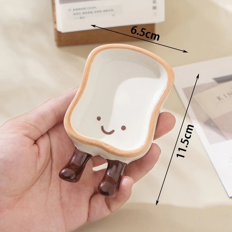 Cartoon Cute Bread Shaped Ceramic Seasoning Dish Irregular Creative Home Utensils Dipping Dish Peaceful Pleasures Health and Wellness B