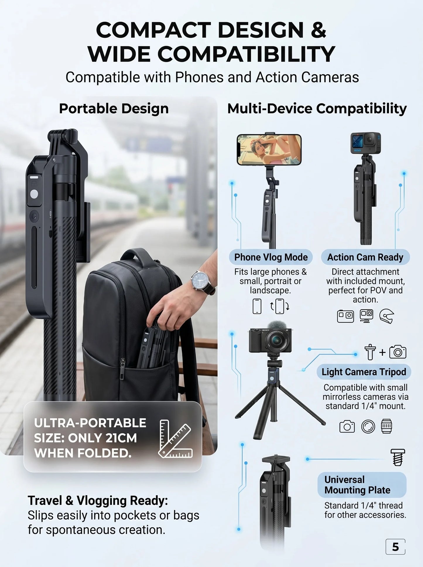 360° AI Face Tracking Gimbal Selfie Stick Tripod for Phone