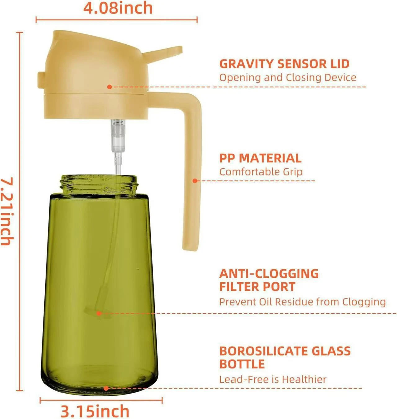 2-in-1 16oz 470ml Brown Glass Oil Sprayer Leakproof Eco-Friendly Olive OilDispenser Perfect for Cooking BBQ Grill Air Fryer Peaceful Pleasures Health and Wellness