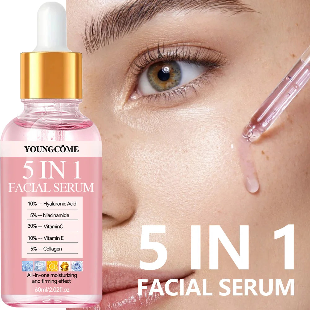 5 In1 Hyaluronic Acid Facial Serum Moisturizing Brightening Lightening Fine Lines Vitamin C Pore Shrinking Serum Skincare 30ml Peaceful Pleasures Health and Wellness