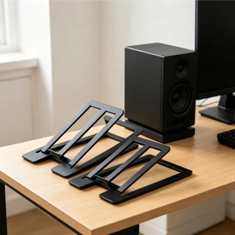 15° Tilt Desktop Speaker Stands – Universal Steel Desk Mounts