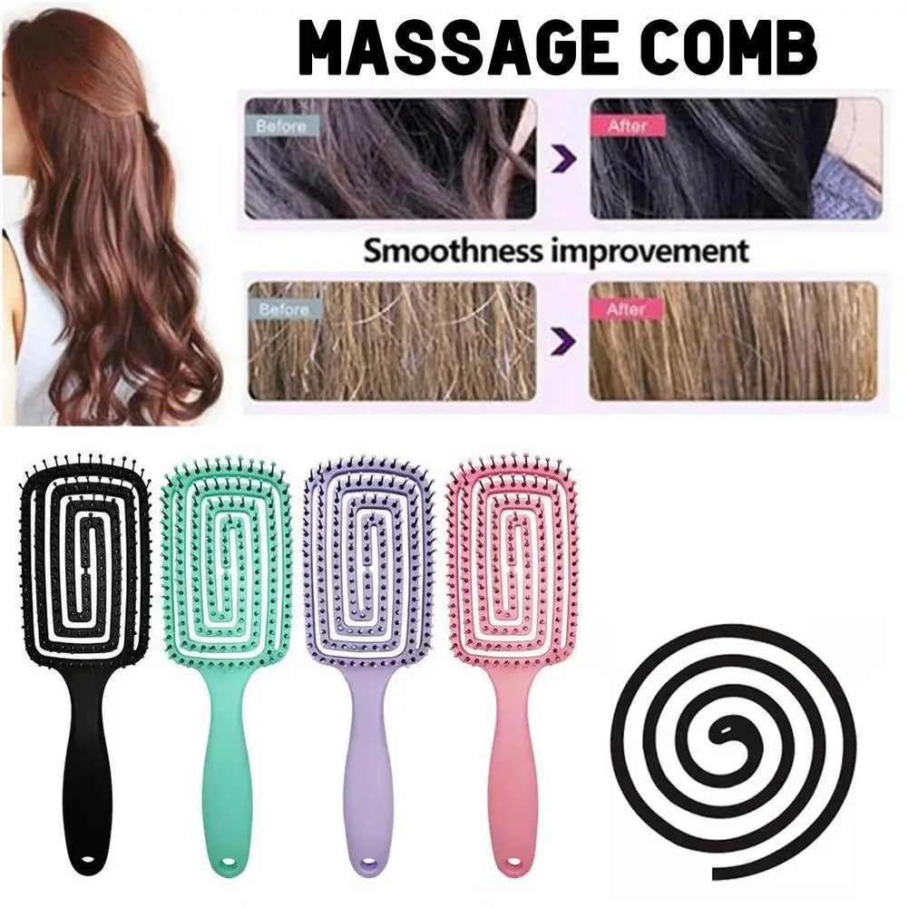 Hollow-Out Curved Detangling Brush for Easy Styling Peaceful Pleasures Health and Wellness