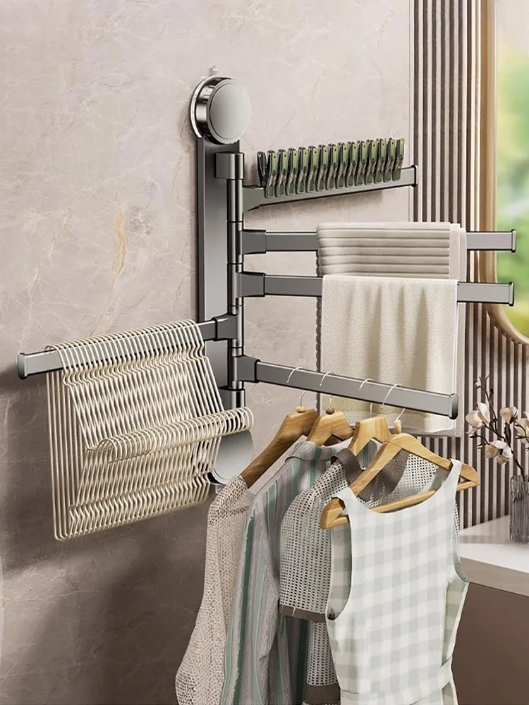 No-Drill Suction Cup Rotating Double Bar Folding Towel Rack