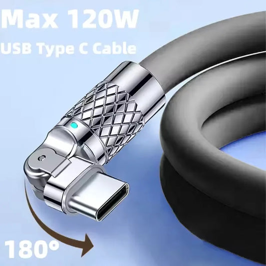120W USB-C Fast Charge Cable | Liquid Silicone Elbow 1M–2M USB-C Charging Cable Peaceful Pleasures Health and Wellness