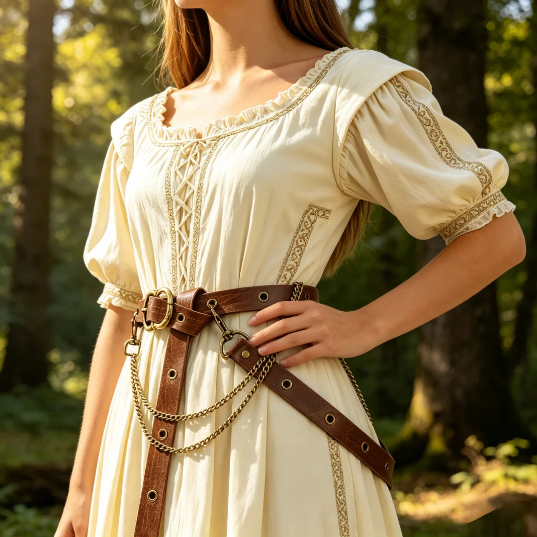 UYEE Retro Viking Belt Adjustable Medieval PU Leather Metal Chain