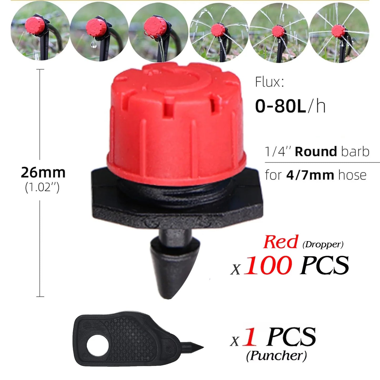 4-Colour 8-Hole Adjustable Dripper Irrigation Nozzle for Garden Plants Hose Watering System Sprinklers 1/4'' Emitter Micro Drip Peaceful Pleasures Health and Wellness A-Red