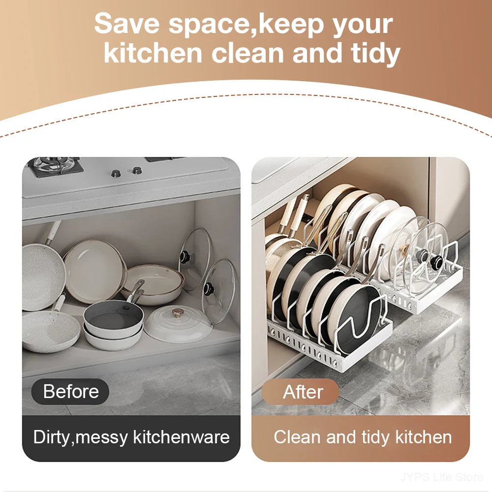Pull-Out Pots & Pans Organizer | Sliding Cabinet Rack