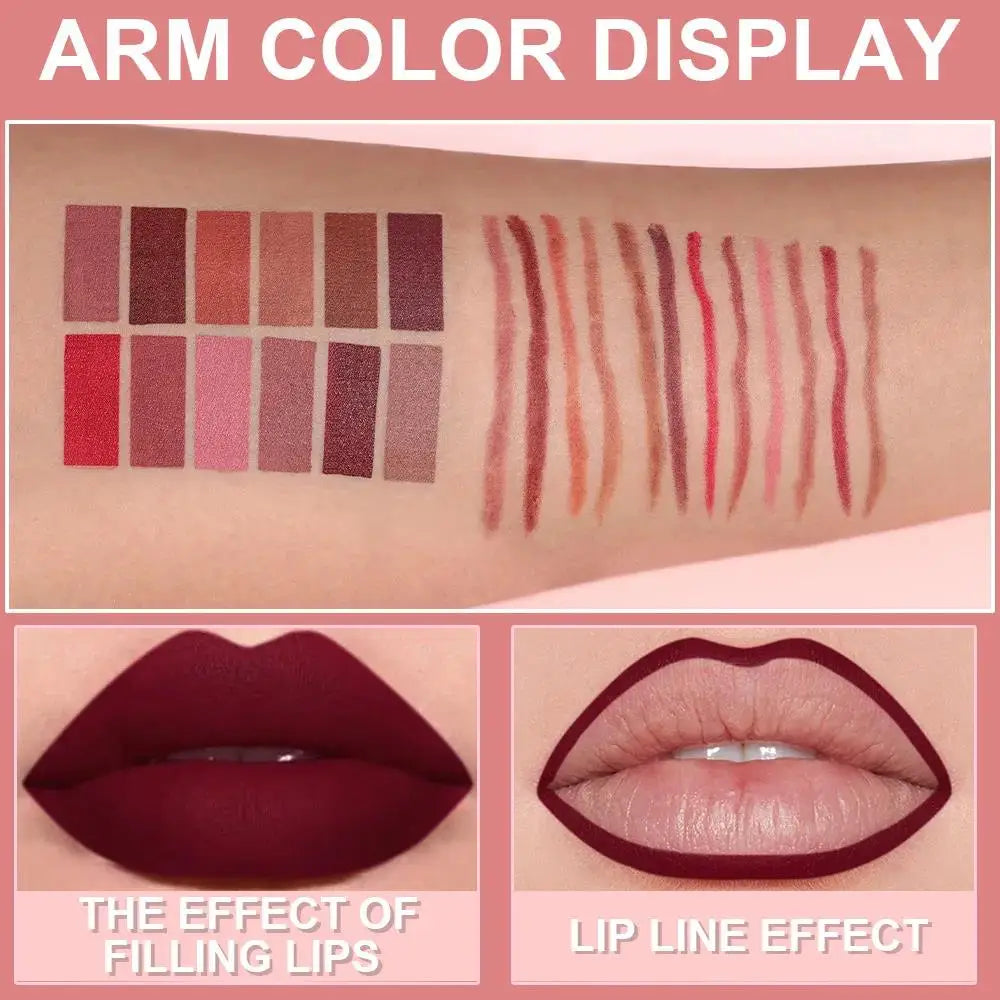 DUNUF 6-Piece Matte Lip Liner Set – Waterproof, Long-Lasting