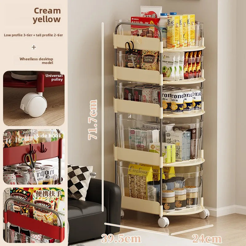 Mobile Cart Storage Rack Floor Standing Multi-Tiered Household Snack Kitchen Utility Organizer with Wheels Multi-Purpose Storage Peaceful Pleasures Health and Wellness 5 Wheels Yellow