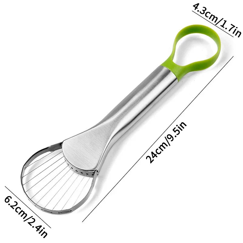 Avocado Slicer 2 In 1 Stainless Steel Avocado Cutter Peeler Knife Pitaya Kiwi Slicer Peeler Kitchen Gadget Fruit Vegetable Tools Peaceful Pleasures Health and Wellness 1pc