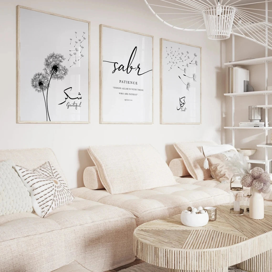 Modern,Minimalist Shukr Tawakkul Sabr Islamic Wall Art Print Canvas Painting Poster Picture For Living Room,Bedroom Home Decor Peaceful Pleasures Health and Wellness