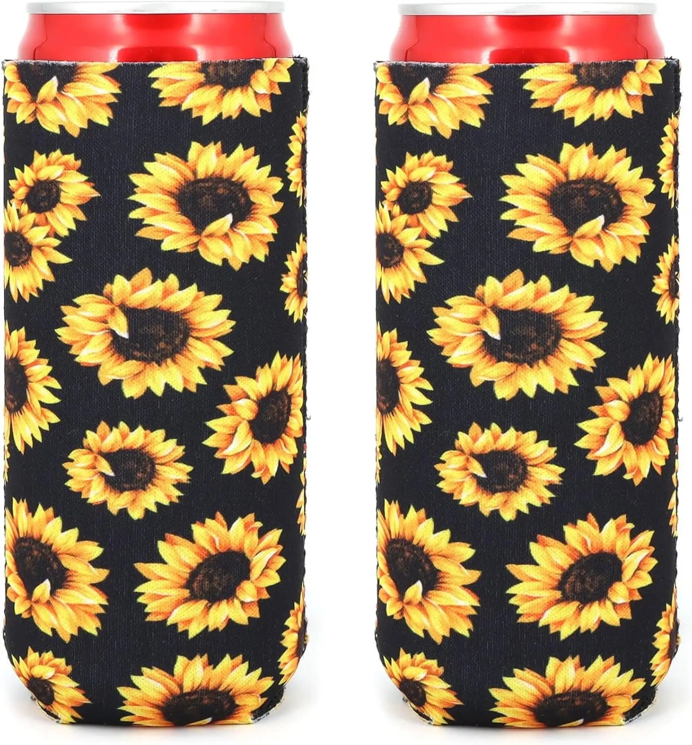 2PC Neoprene Slim Beer Can Cooler Tall Stubby Holder Foldable Stubby Holders Beer Cooler Bags Fits 12oz Slim Energy Drink & Beer Peaceful Pleasures Health and Wellness Black Sun