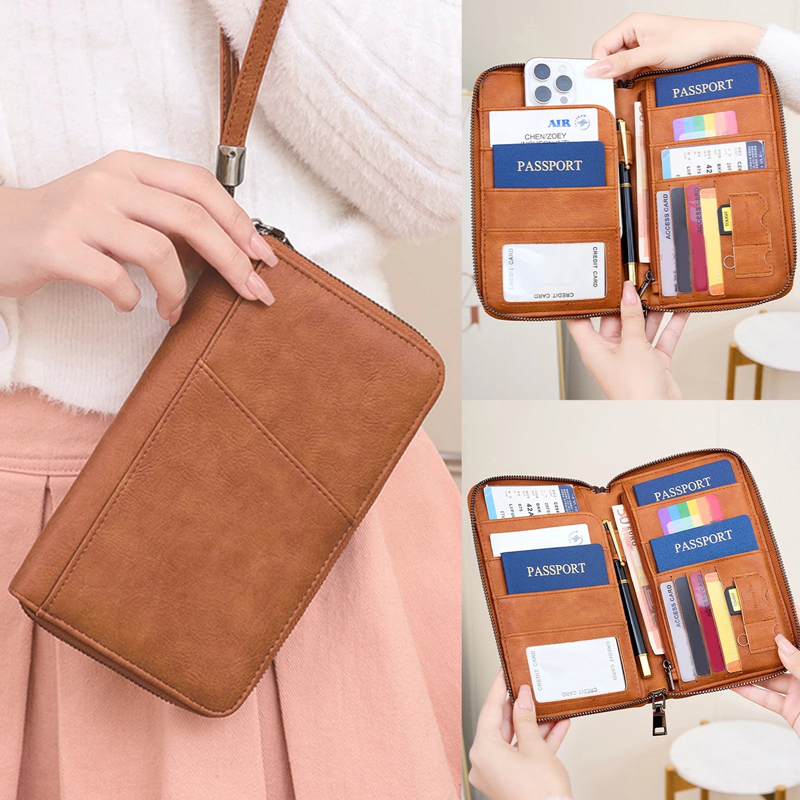Portable Family Passport Holder Portable & Waterproof Travel Passport Holder Bag for Cards Boarding Pass Money Peaceful Pleasures Health and Wellness