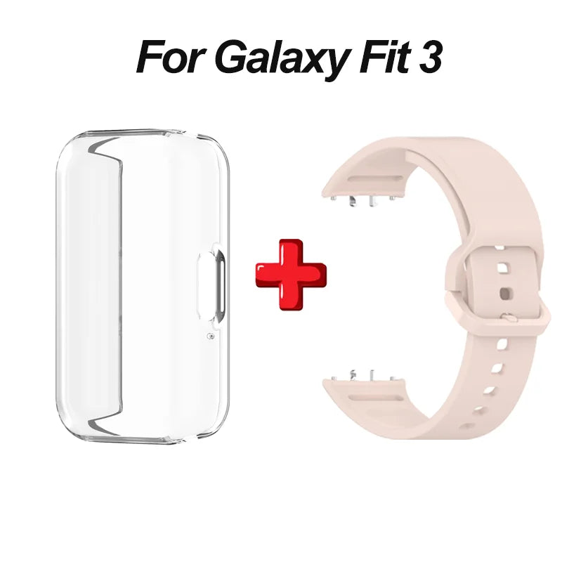 2-in-1 Clear TPU Case + Silicone Band for Samsung Galaxy Fit 3 Peaceful Pleasures Health and Wellness Pink