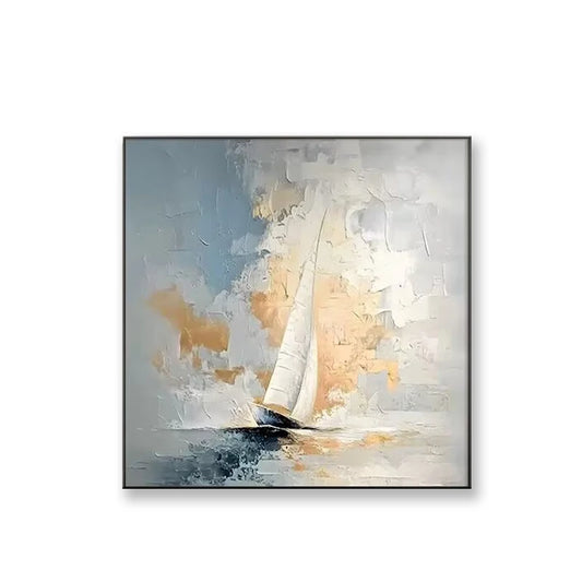 Sea Sailboat Abstract Art Oil Painting Handmade Canvas Hanging Poster Modern Decorative Mural For Living Room Bedroom Restaurant Peaceful Pleasures Health and Wellness