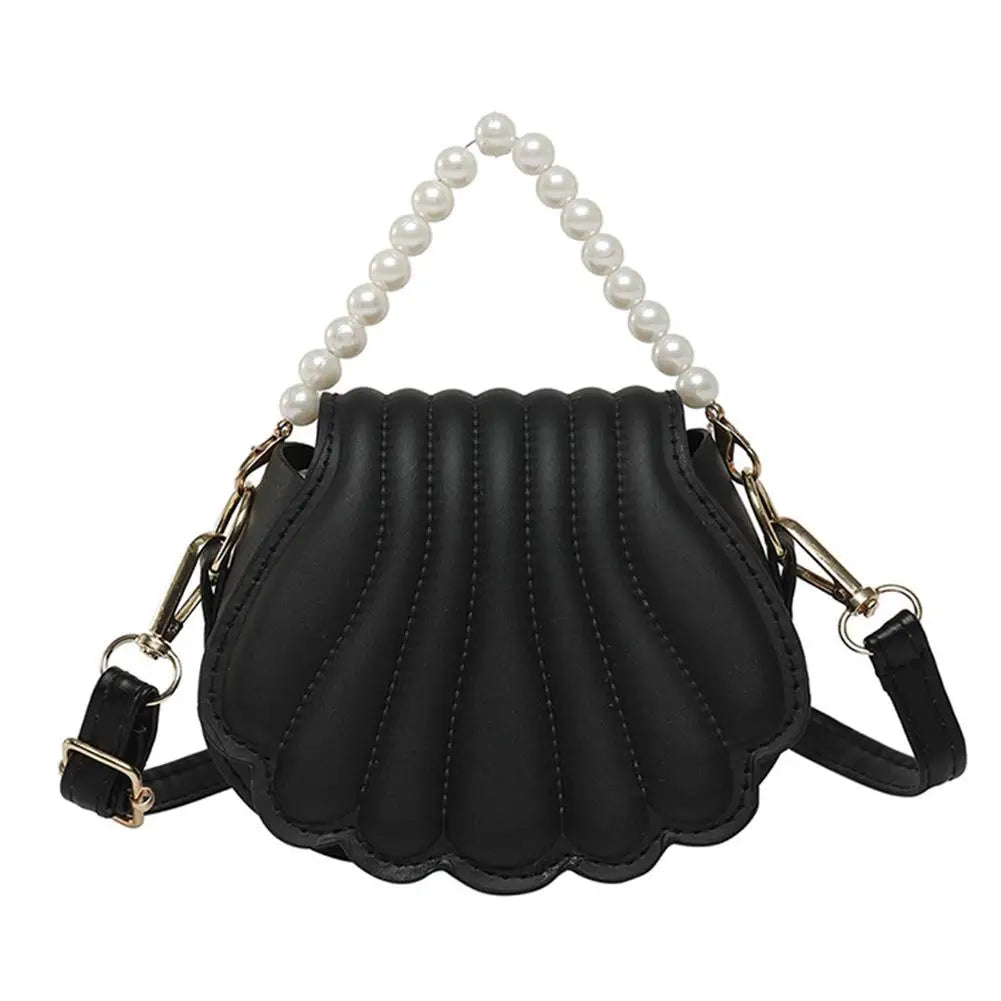 Fashion Shell Shape Crossbody Bag French style Elegant Pearl Chain Handbag PU Leather Shoulder Bag Minimalist Women Hobo Bag Peaceful Pleasures Health and Wellness Black