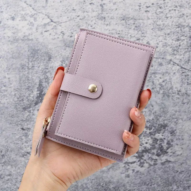 Women's Slim PU Leather Card Holder Wallet | Mini Zipper Purse