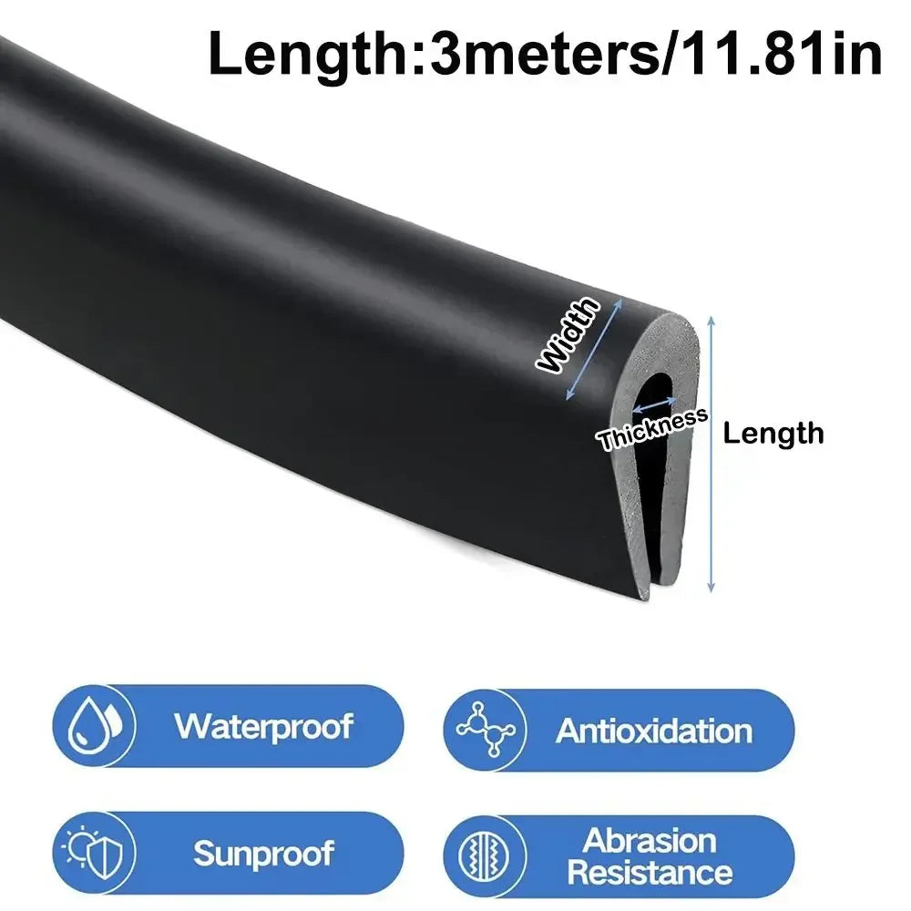 Black U-Shape Rubber Edge Trim Seal Strip 3M | Door & Car Guard