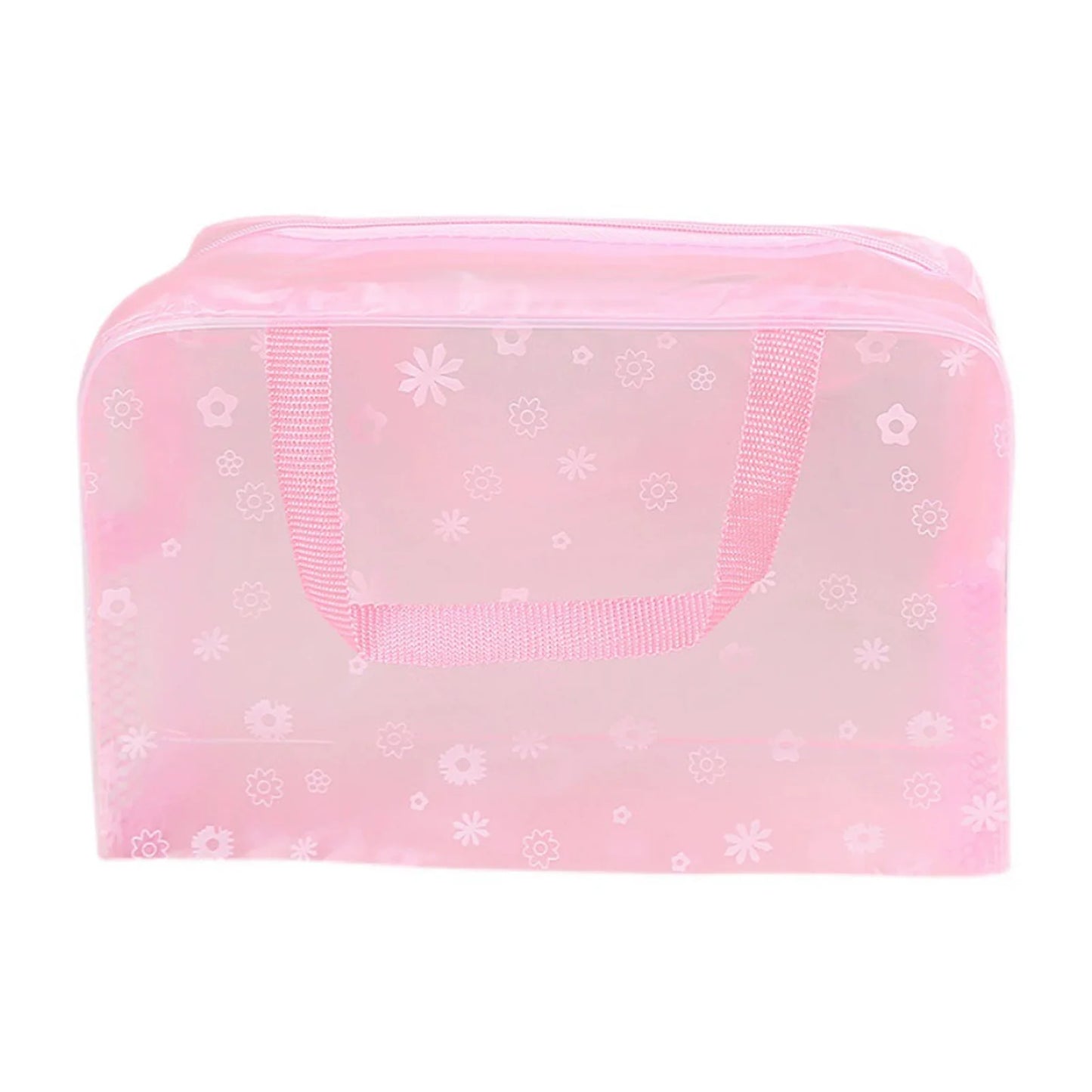 PVC Waterproof Clear Makeup Bag With Zipper And Handle For Travel Bathroom Storage Cosmetic Organizer Peaceful Pleasures Health and Wellness Pink