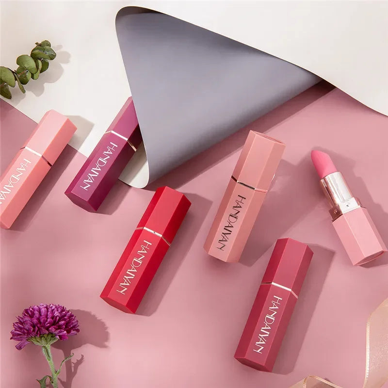 Handaiyan 6-Color Matte Waterproof Velvet Lipstick – Long-Lasting