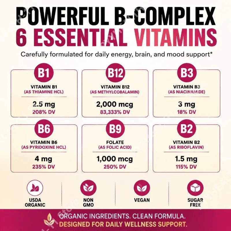 8-in-1 Organic Vitamin B Complex Liquid Drops | B12 Biotin 60mL