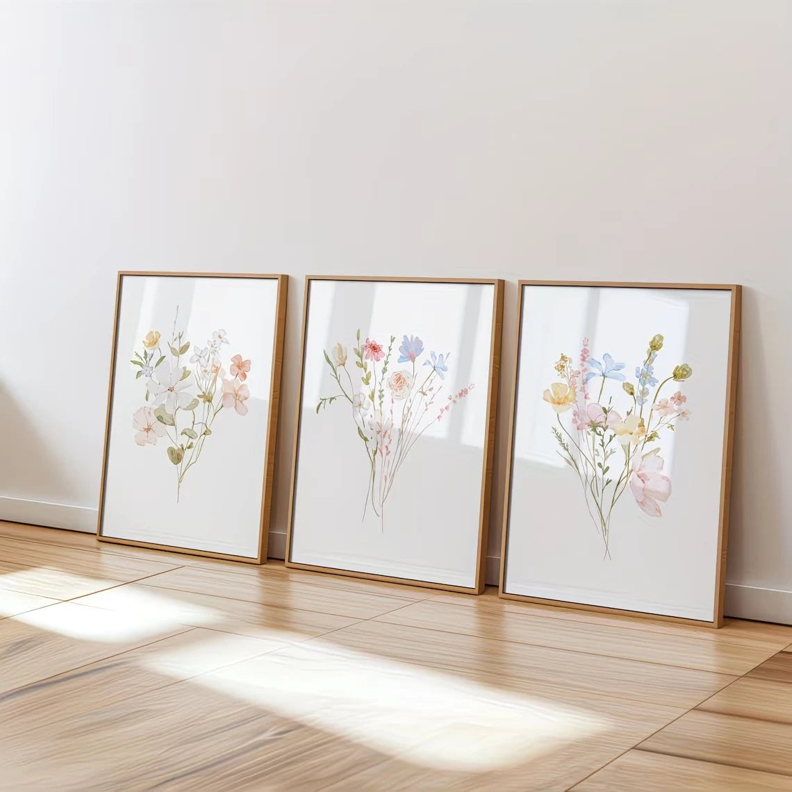 3-Piece Pastel Wildflower Canvas Wall Art | Floral Home Décor
