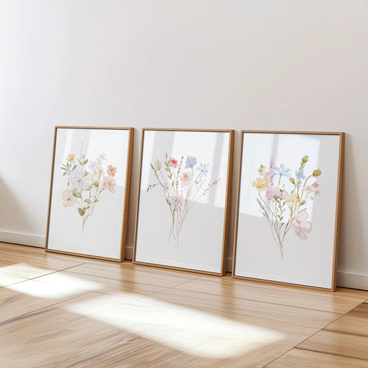 3-Piece Pastel Wildflower Canvas Wall Art | Floral Home Décor Floral Canvas Wall Art Peaceful Pleasures Health and Wellness G4647-3pcs 30x40cm Metal Framed