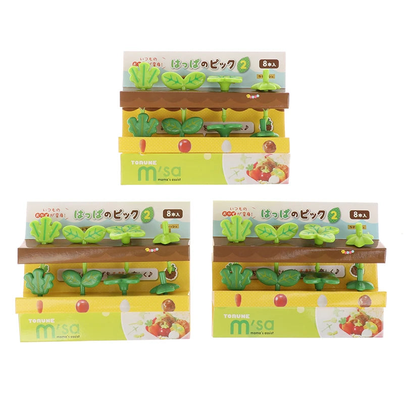 8-Piece Mini Leaf Fruit Forks | Bento Box Picks for Kids