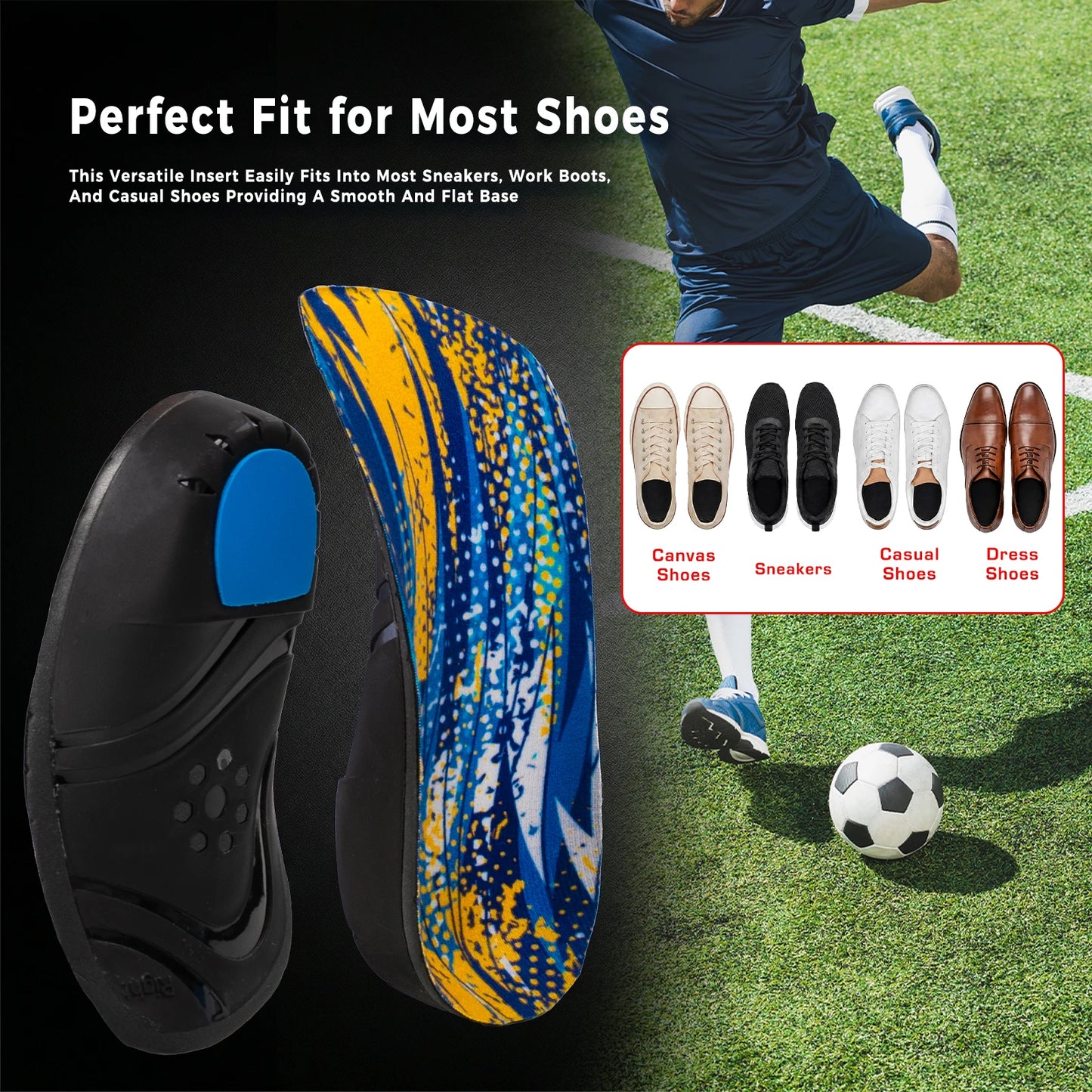 3/4 Length Orthotic Insoles High Arch Support for Flat Feet U-shaped Heel Cup Insert Plantar Fasciitis Relief & Shock Absorption Peaceful Pleasures Health and Wellness
