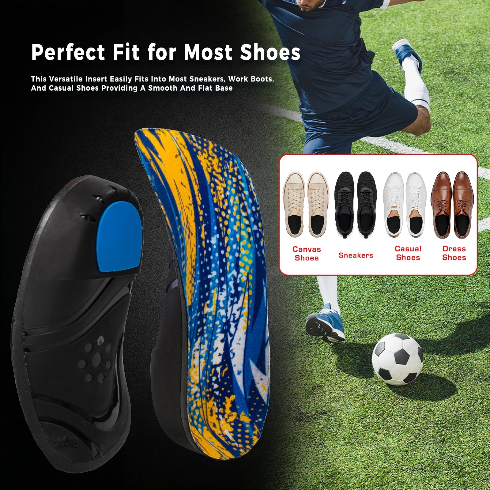 3/4 Length Orthotic Insoles High Arch Support for Flat Feet U-shaped Heel Cup Insert Plantar Fasciitis Relief & Shock Absorption Peaceful Pleasures Health and Wellness