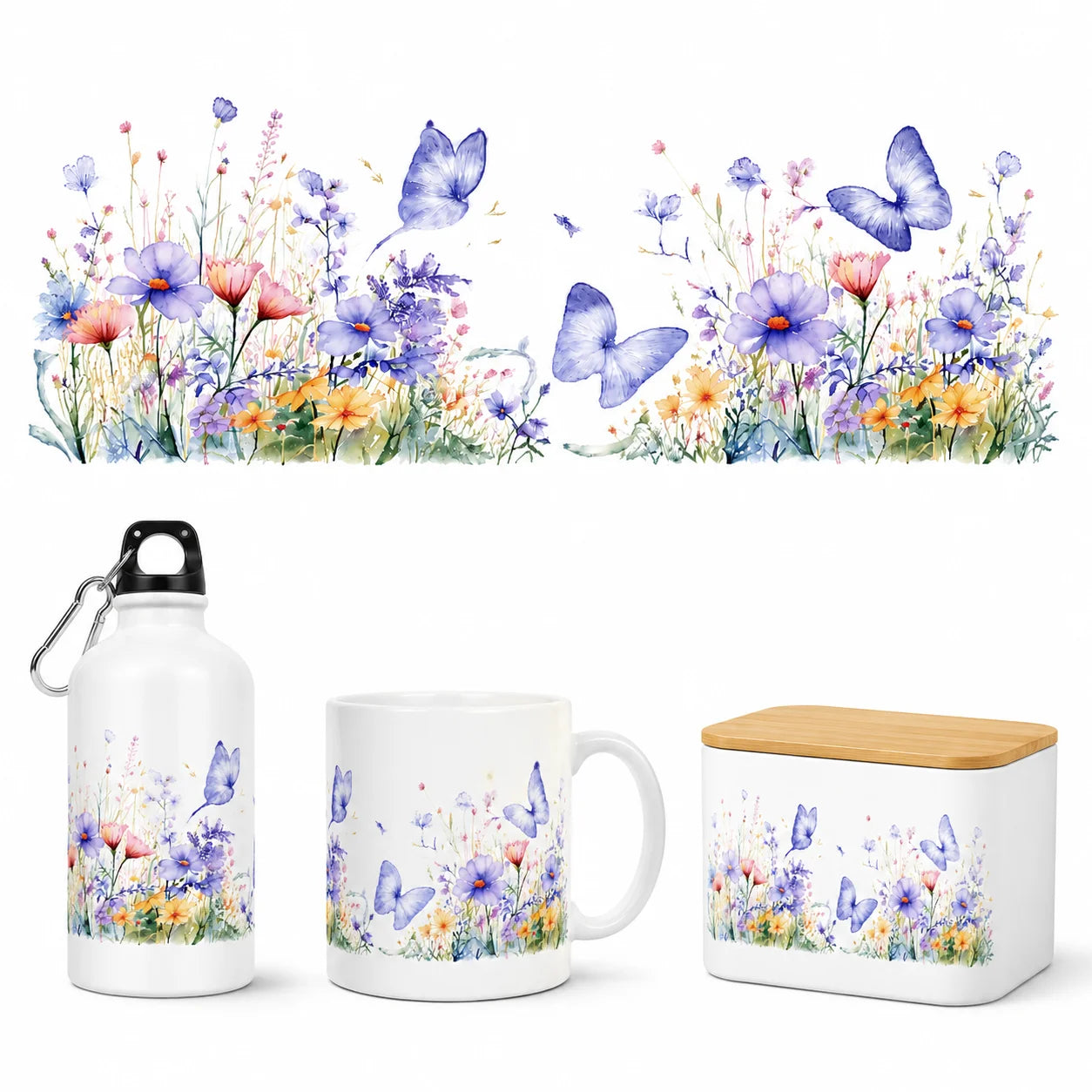 UV DTF Butterfly Flower Sticker | Waterproof Rub-On Cup Decal