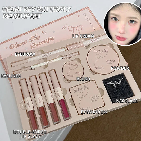 QiBest 10-Pc Makeup Gift Box Set – Lipstick, Blush & Necklace Makeup Gift Set Oasis Select Makeup Kits