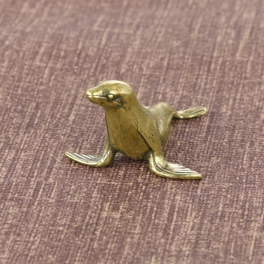 Brass Sea Seal Figurine Retro Mini Animal Ornament Desktop Craft Home Peaceful Pleasures Health and Wellness A
