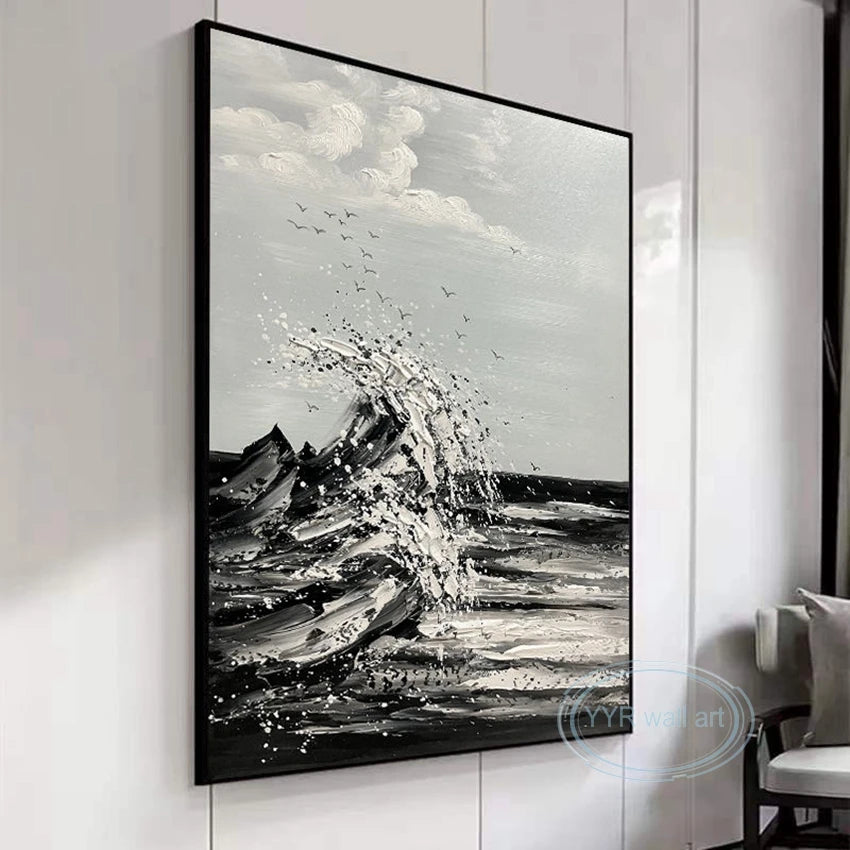Living Room Porch Abstract Black White Poster Handmade Seascape Canvas Oil Painting Modern Wall Art Decoration Hanging Picture Peaceful Pleasures Health and Wellness