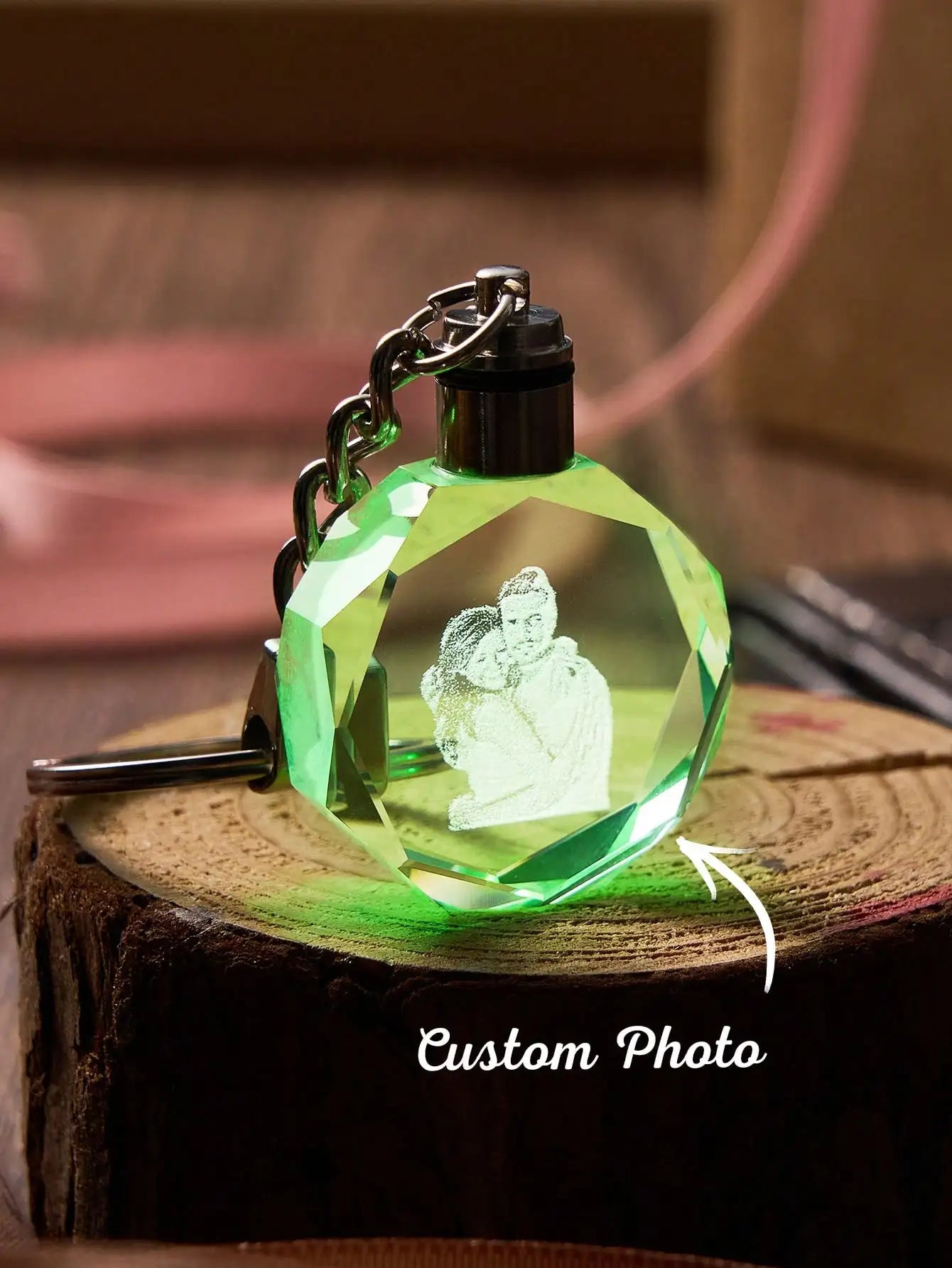 Custom Photo Crystal Keychain LED Light | Laser Engraved Gift