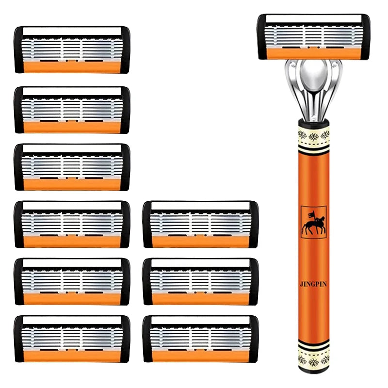 6-Blade Men's Safety Razor | Stainless Steel Shaver Set