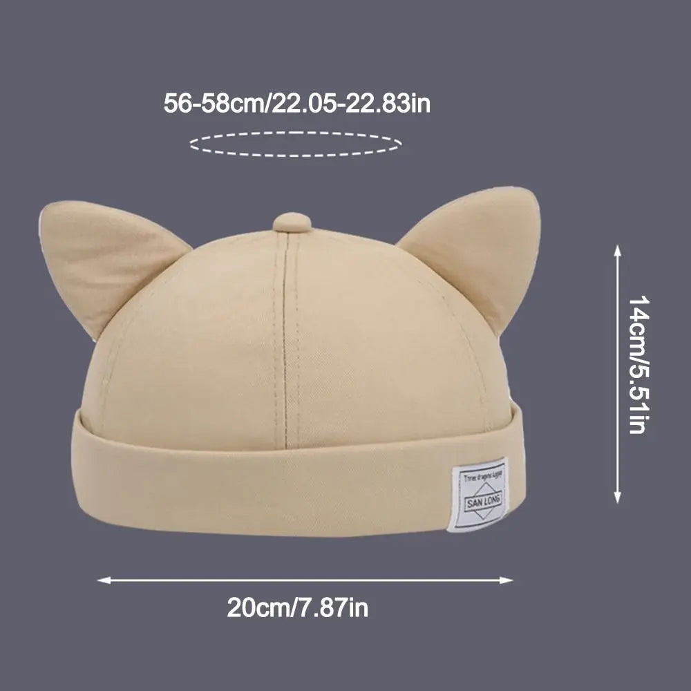 Cotton Cat Ears Beanie Hat – Adjustable Brimless Skull Cap