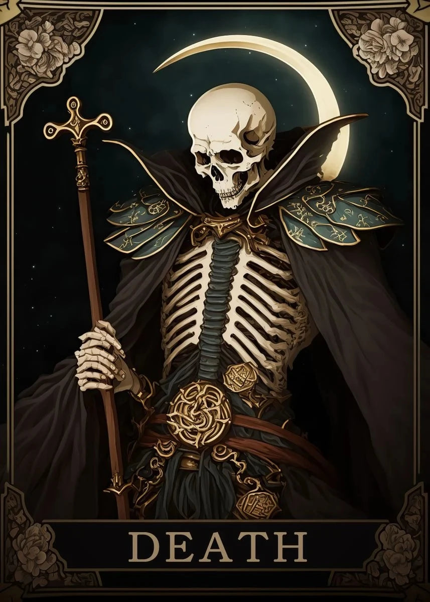 Death Tarot Card Skull Wizard Canvas Wall Art | Gothic Decor