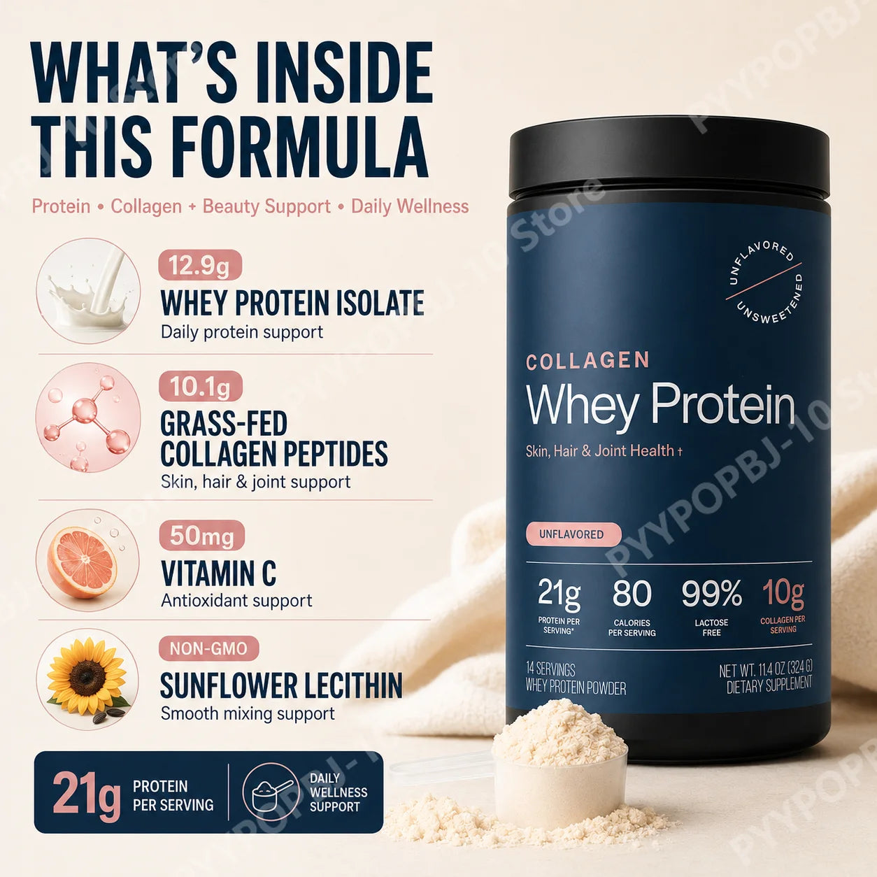 Grass-Fed Collagen Whey Protein Powder | 21g Protein + 10g Collagen