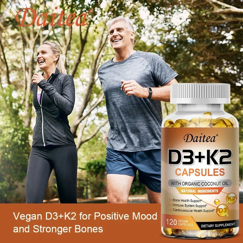 Vegan Vitamin D3 K2 Capsules - Organic Coconut Oil - Daily Supplement for a Healthy Immune System & Bones Gluten & Soy Free Peaceful Pleasures Health and Wellness