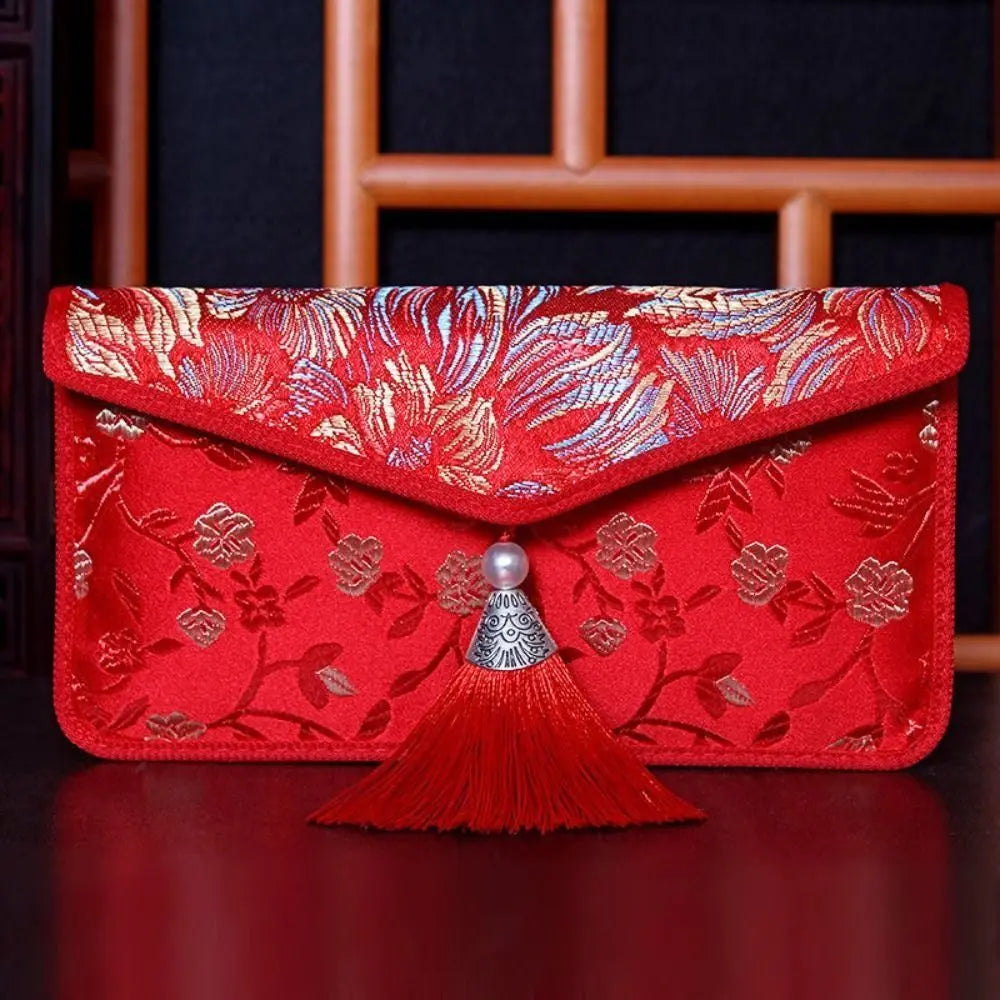 Embroidered Silk Red Envelope Gift Bag – New Year & Wedding