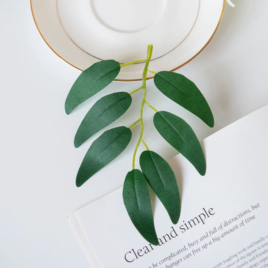 Green Silk Willow Leaves Artificial Plants 50/100Pcs – Decor Artificial Leaf Sprigs Peaceful Pleasures Health and Wellness 7 leaves 50pcs