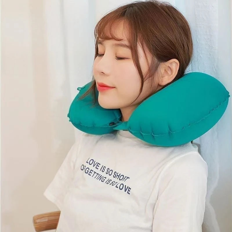 U-Shaped Inflatable Travel Neck Pillow – Press-Type Portable Inflatable Travel Pillow Peaceful Pleasures Health and Wellness