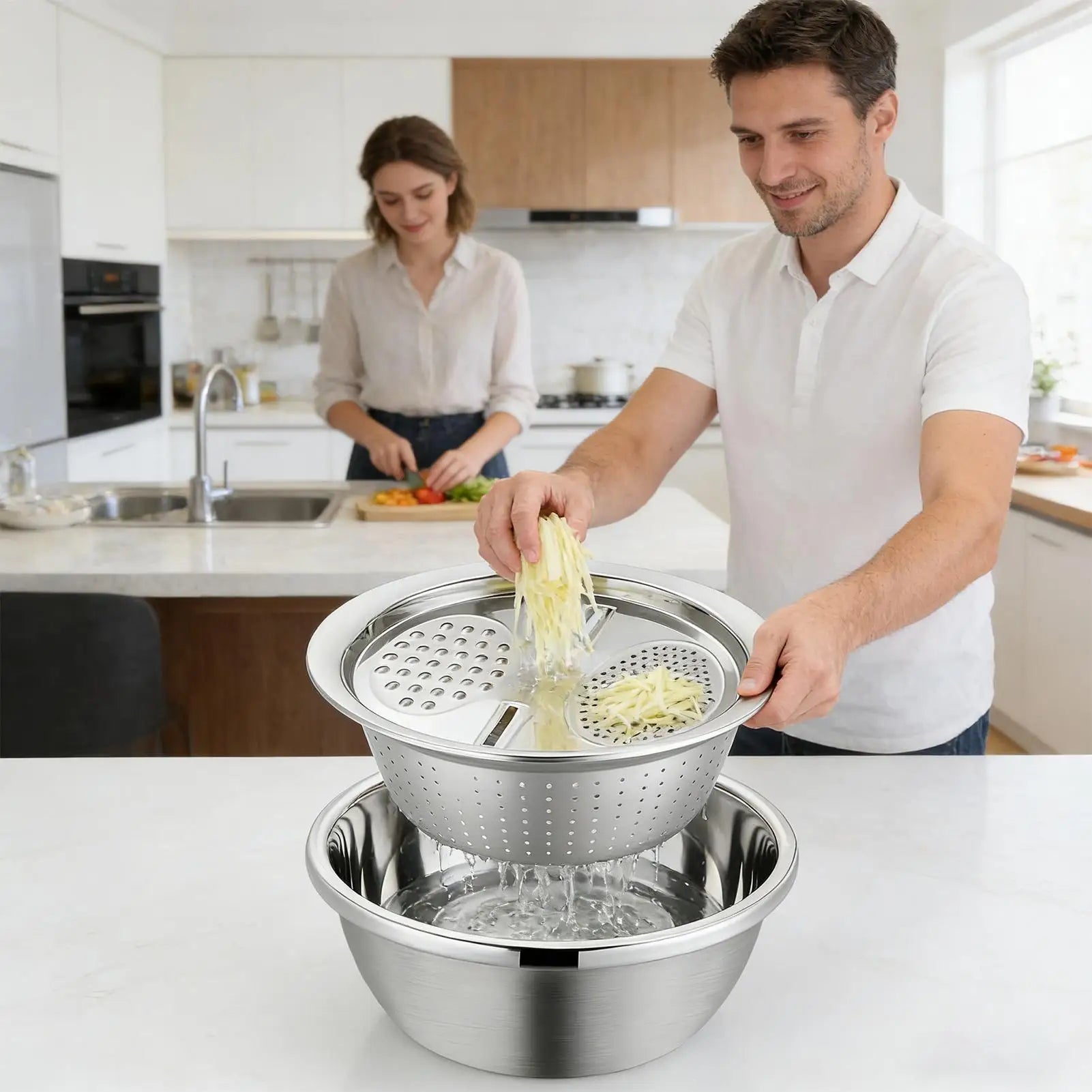 Stainless Steel Strainer Bowl Set with Grater & Drainer Strainer Bowl Set Peaceful Pleasures Health and Wellness