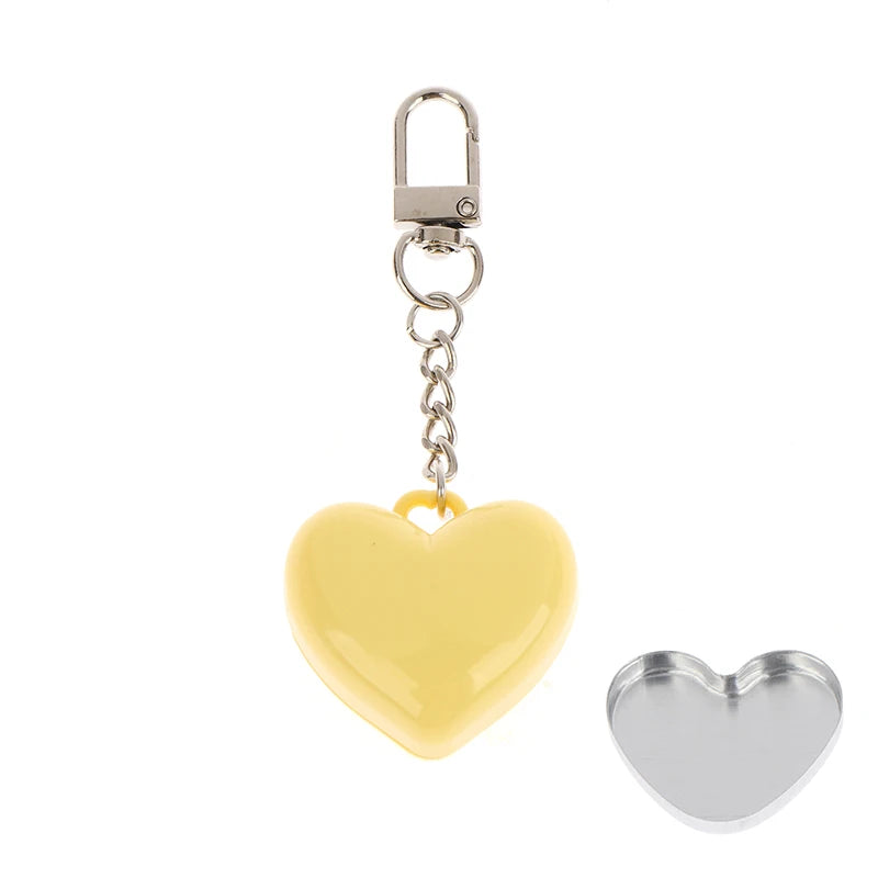 1Pcs Heart Shape Mini Empty Blush Powder Box Eye Shadow Container With Mirror And Aluminum Pan Key Chain Lipstick Case Packaging Peaceful Pleasures Health and Wellness Yellow Keychain