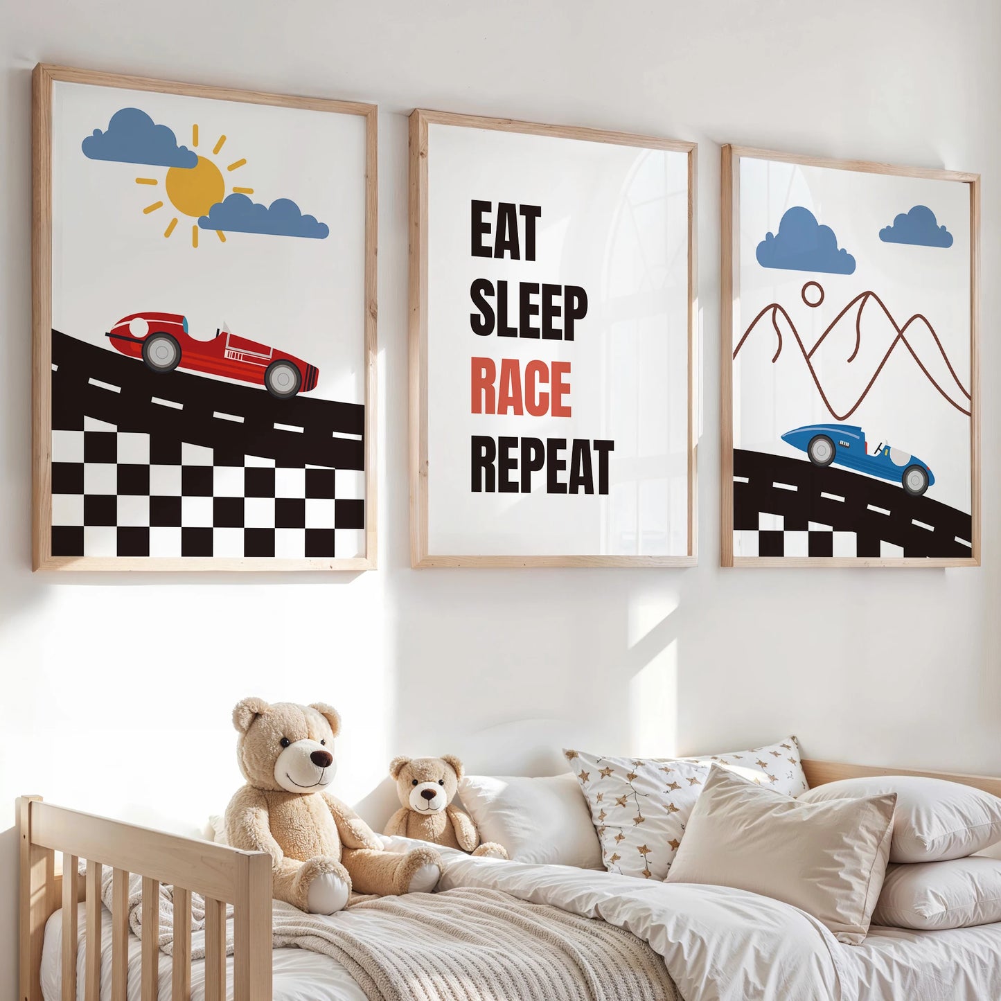 Cartoon Racing Canvas Wall Art Print | Kids Room Decor