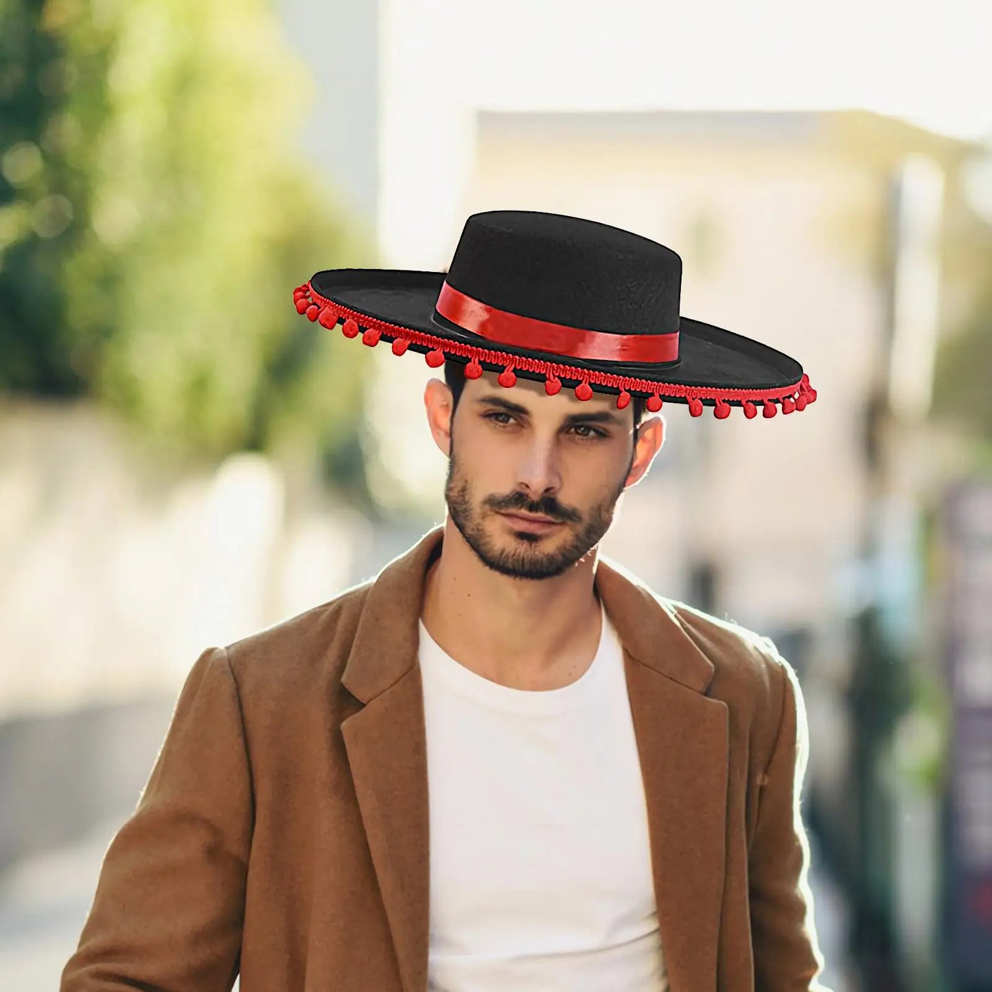 Mexican Sombrero Hat – Wide Brim Costume with Pom-Poms