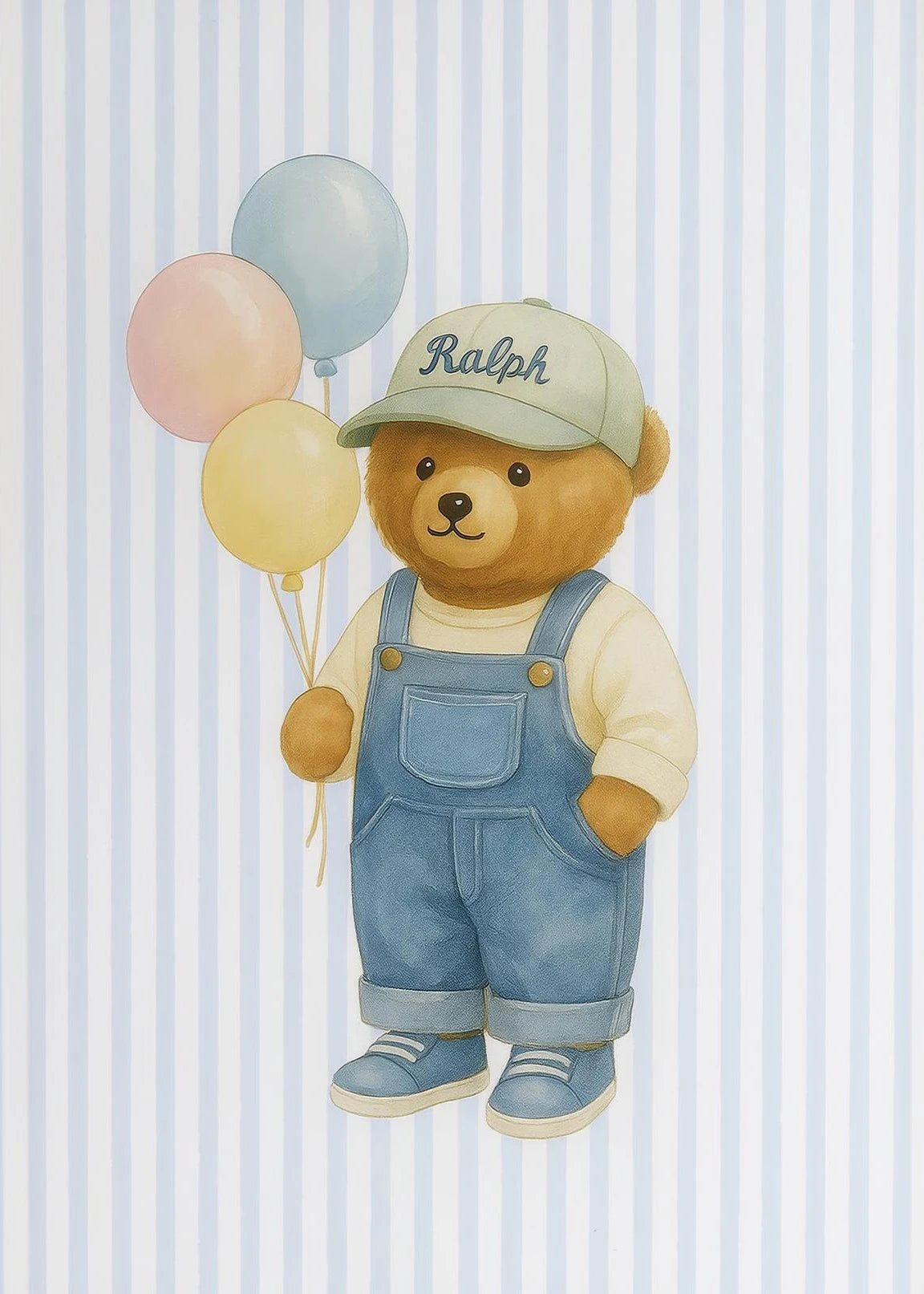 Skating Teddy Bear Playing Guitar Reading Blue Striped Poster Canvas Painting Print Wall Art Picture for Living Room Home Decor Peaceful Pleasures Health and Wellness 10 55x75cm